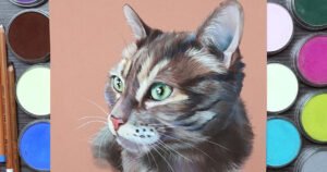 Portrait de chat tigré au pastel sec