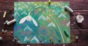 Perce-neige au pastel sec