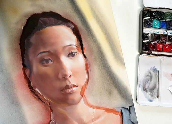 pastel sec et aquarelle